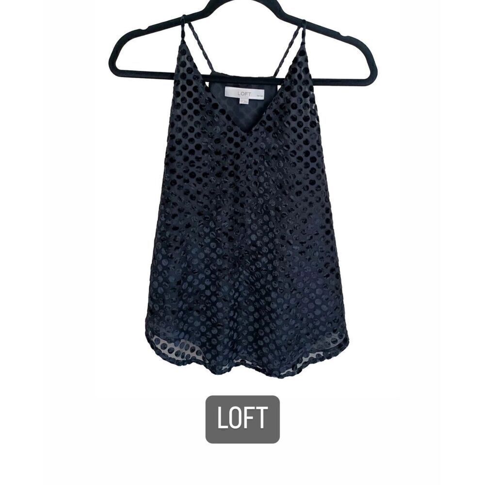 LOFT black polka dots velvet tank top blouse size XS women’s new